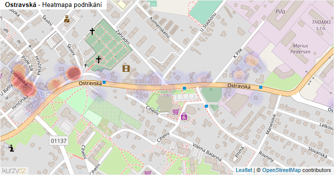 Ostravská - mapa podnikání