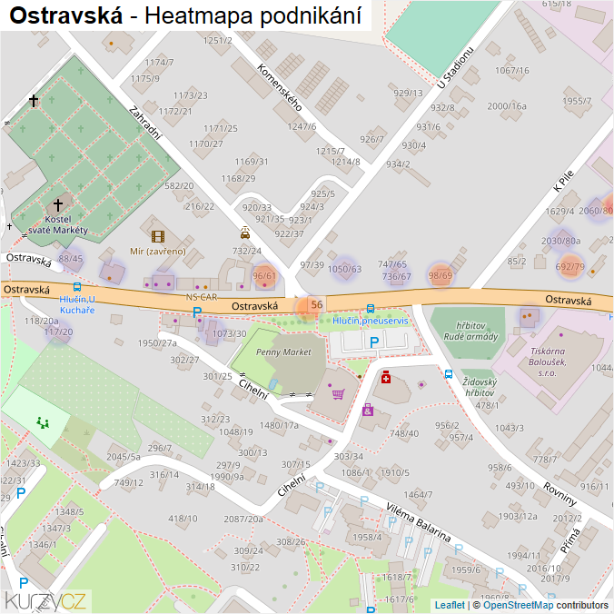 Mapa Ostravská - Firmy v ulici.