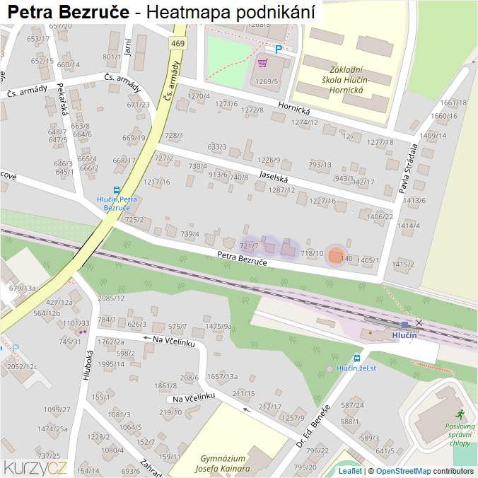 Mapa Petra Bezruče - Firmy v ulici.