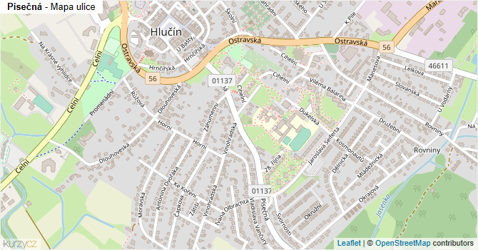 Písečná - mapa ulice