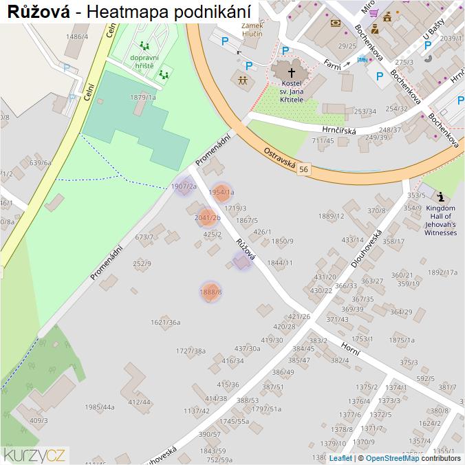 Mapa Růžová - Firmy v ulici.