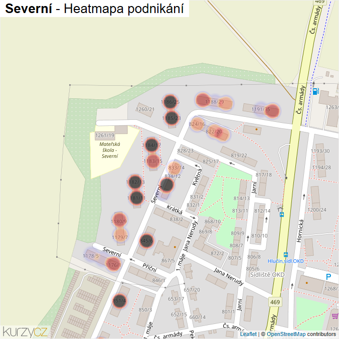 Mapa Severní - Firmy v ulici.