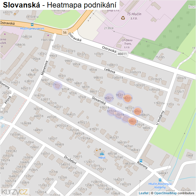 Mapa Slovanská - Firmy v ulici.