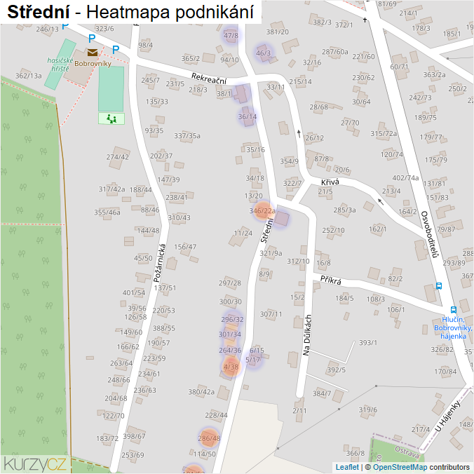 Mapa Střední - Firmy v ulici.