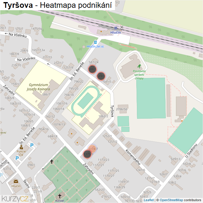 Mapa Tyršova - Firmy v ulici.