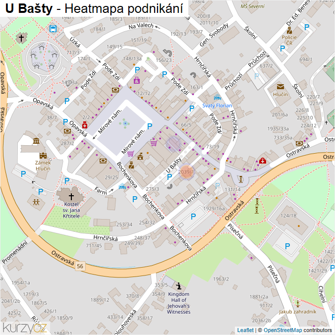 Mapa U Bašty - Firmy v ulici.