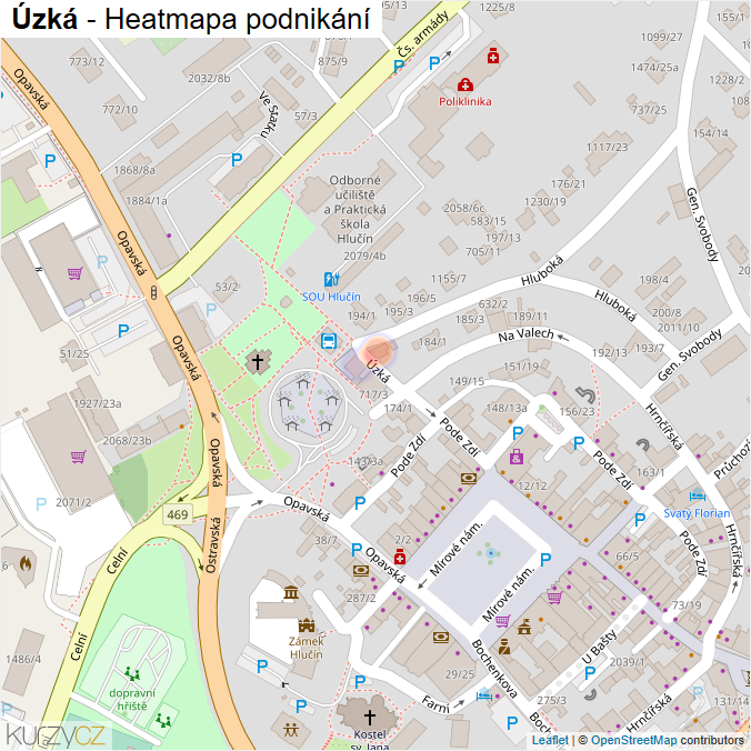 Mapa Úzká - Firmy v ulici.