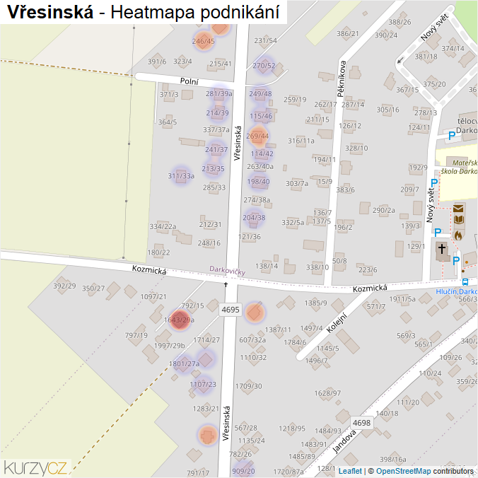 Mapa Vřesinská - Firmy v ulici.