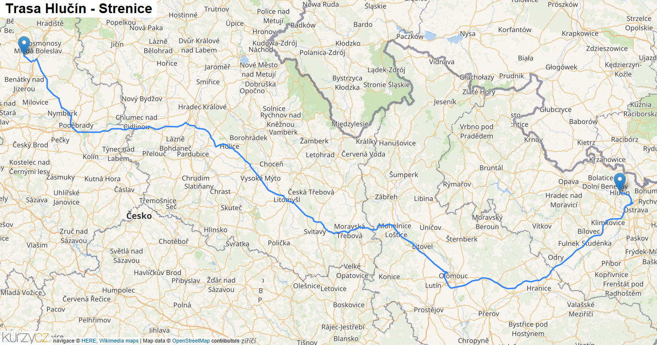 Hlučín-Strenice, mapa trasy
