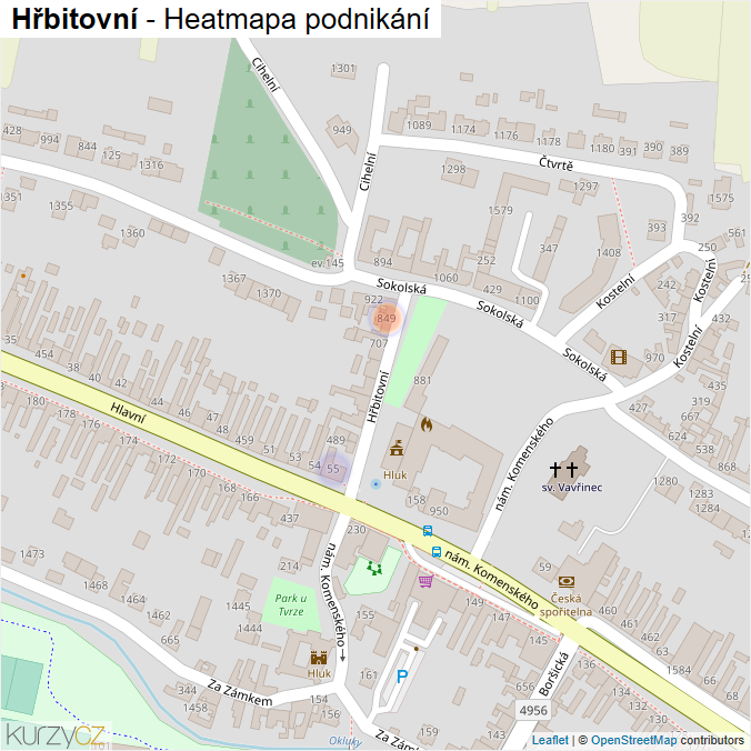 Mapa Hřbitovní - Firmy v ulici.