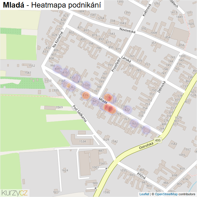 Mapa Mladá - Firmy v ulici.