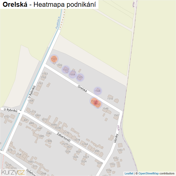 Mapa Orelská - Firmy v ulici.