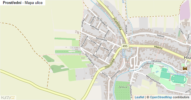 Prostřední - mapa ulice