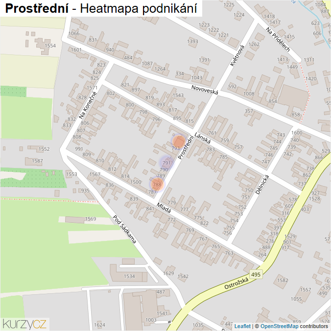 Mapa Prostřední - Firmy v ulici.
