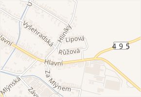 Růžová v obci Hluk - mapa ulice