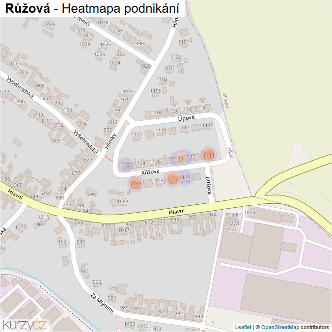Mapa Růžová - Firmy v ulici.