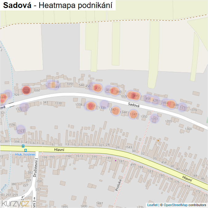 Mapa Sadová - Firmy v ulici.
