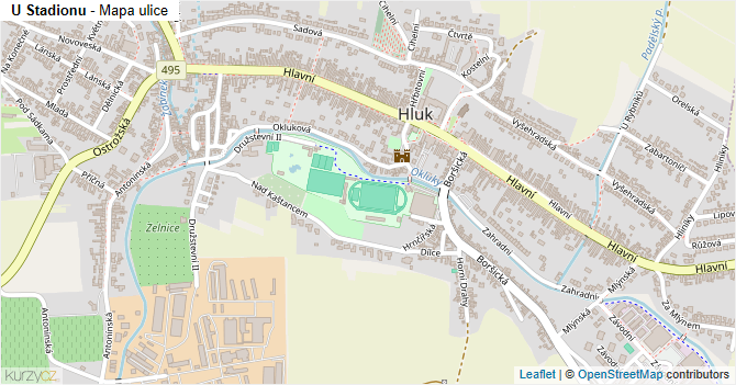 U Stadionu - mapa ulice