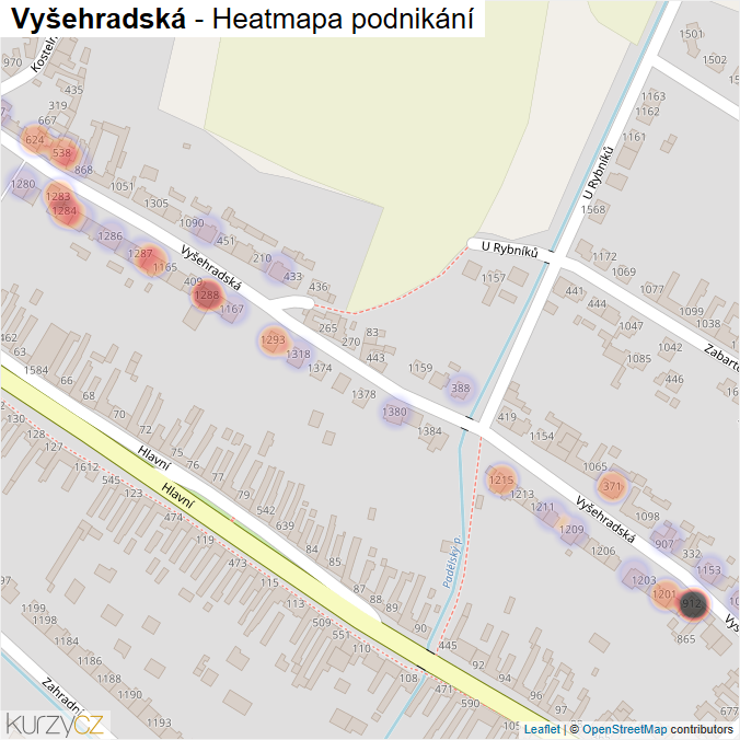 Mapa Vyšehradská - Firmy v ulici.