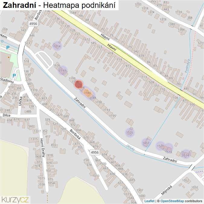 Mapa Zahradní - Firmy v ulici.