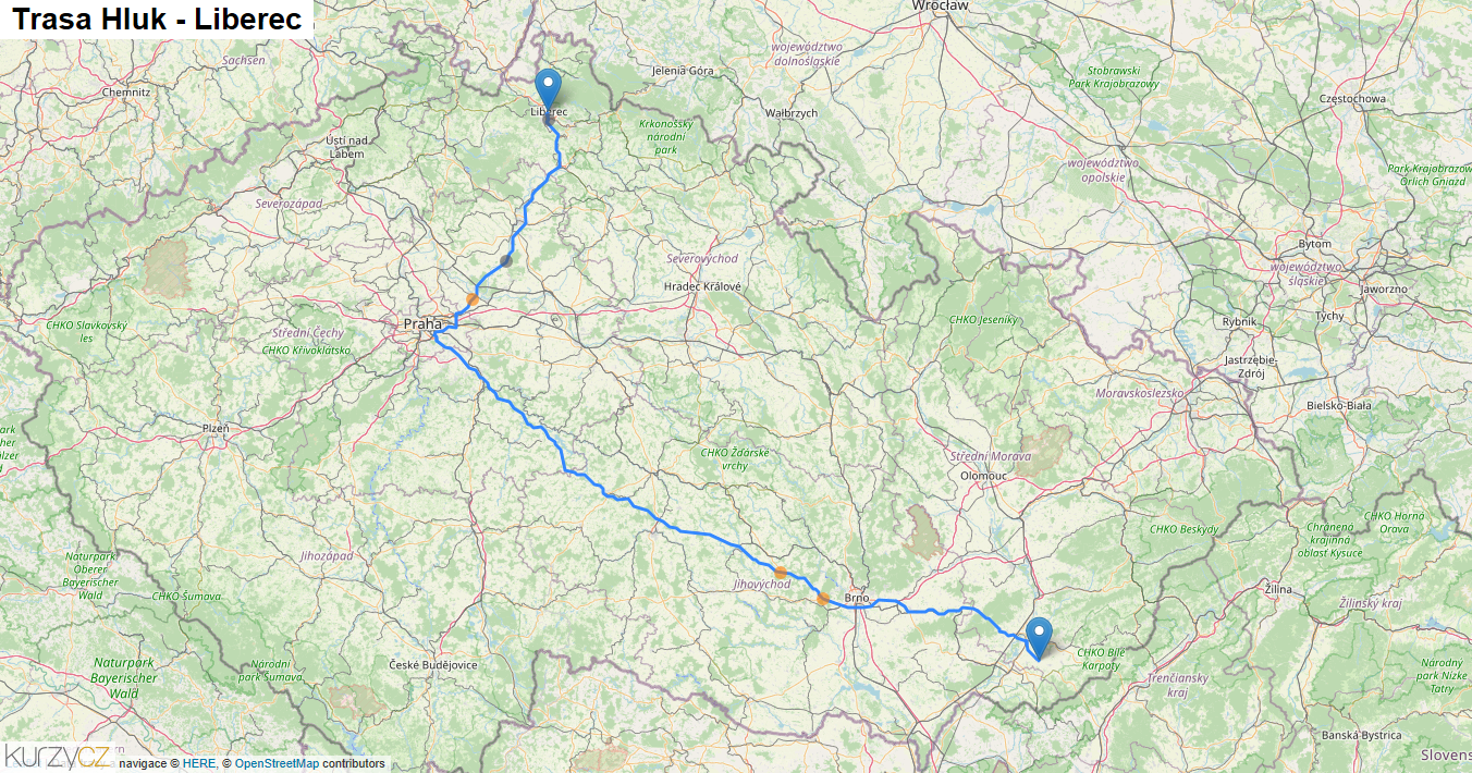 Hluk-Liberec, mapa trasy