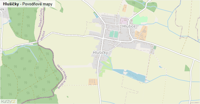 Hlušičky - záplavové mapy stoleté vody