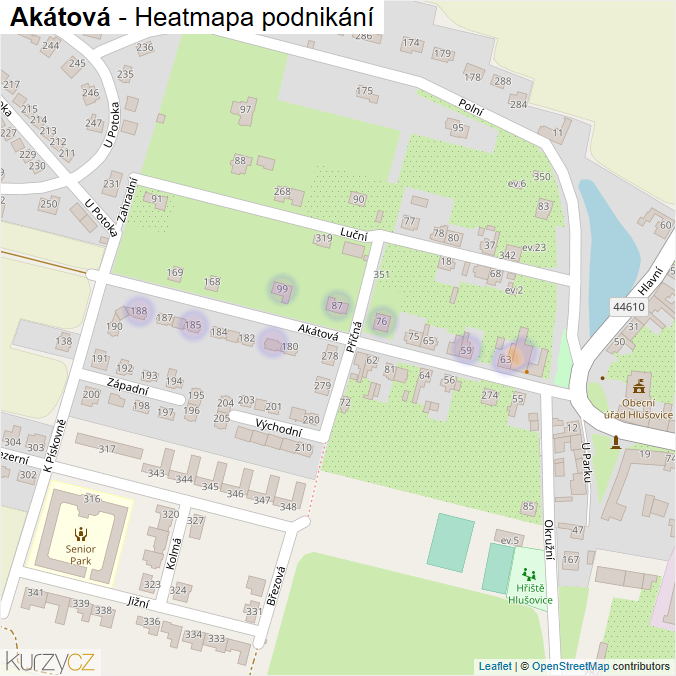 Mapa Akátová - Firmy v ulici.