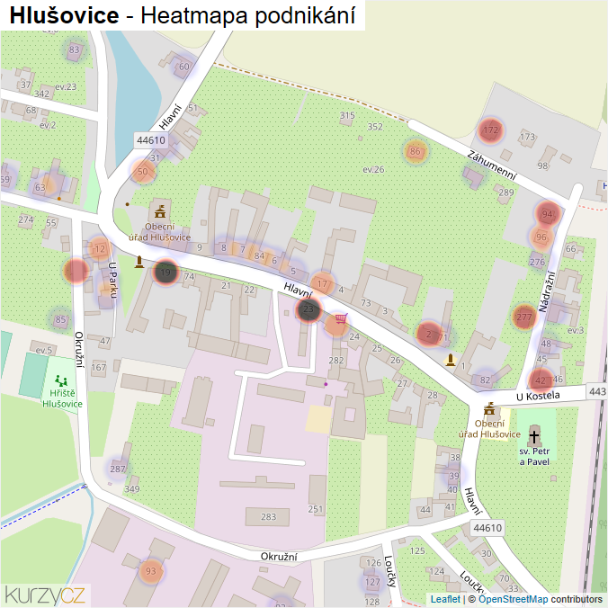 Mapa Hlušovice - Firmy v části obce.