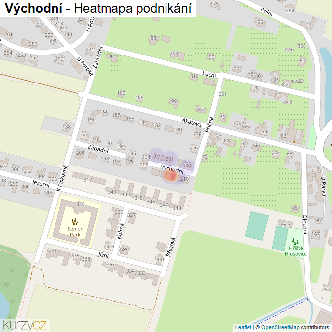 Mapa Východní - Firmy v ulici.
