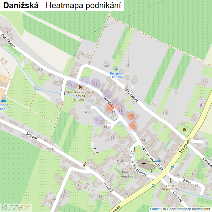 Mapa Danižská - Firmy v ulici.