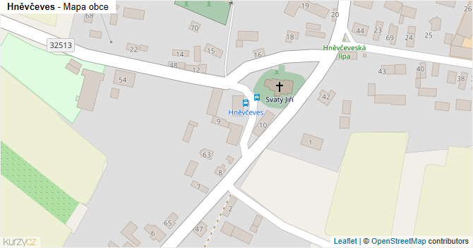 Hněvčeves - mapa obce