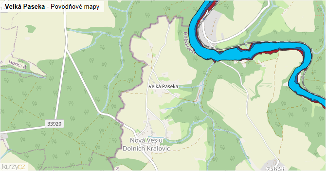 Velká Paseka - záplavové mapy stoleté vody