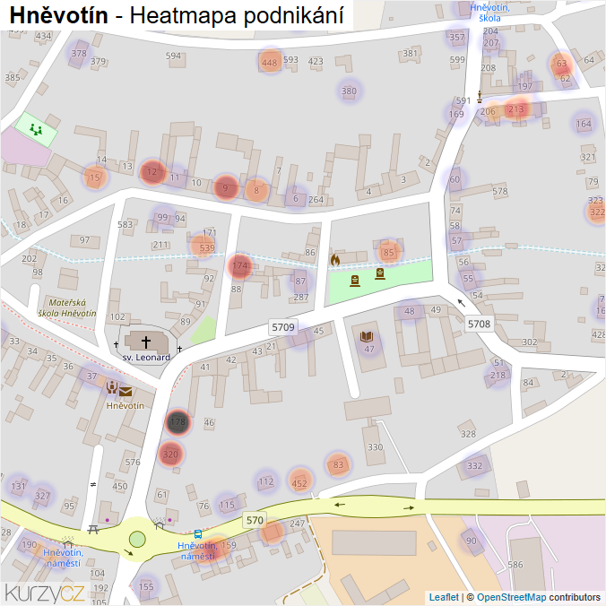 Mapa Hněvotín - Firmy v části obce.