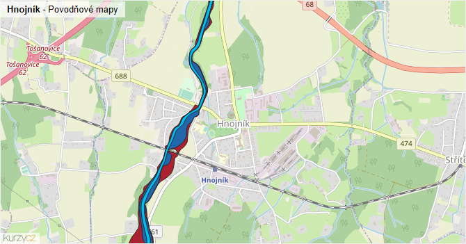 Hnojník - záplavové mapy stoleté vody