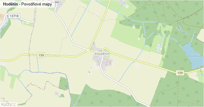Hodětín - záplavové mapy stoleté vody