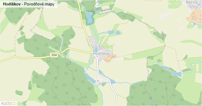Hodíškov - záplavové mapy stoleté vody