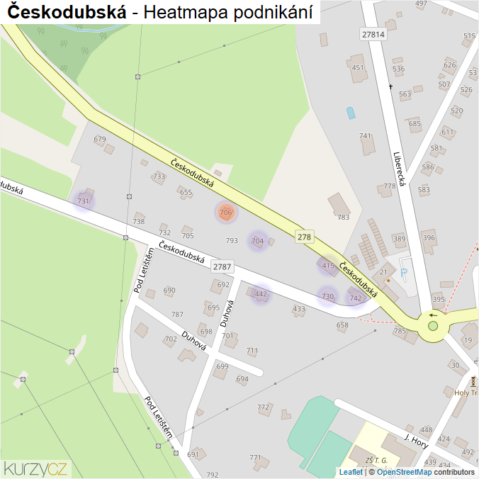 Mapa Českodubská - Firmy v ulici.