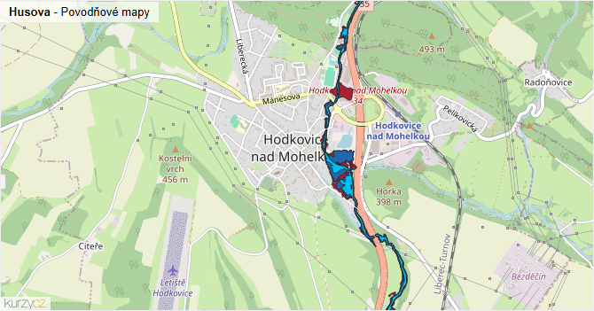 Husova - záplavové mapy stoleté vody
