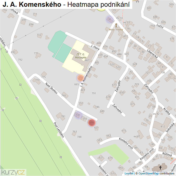 Mapa J. A. Komenského - Firmy v ulici.