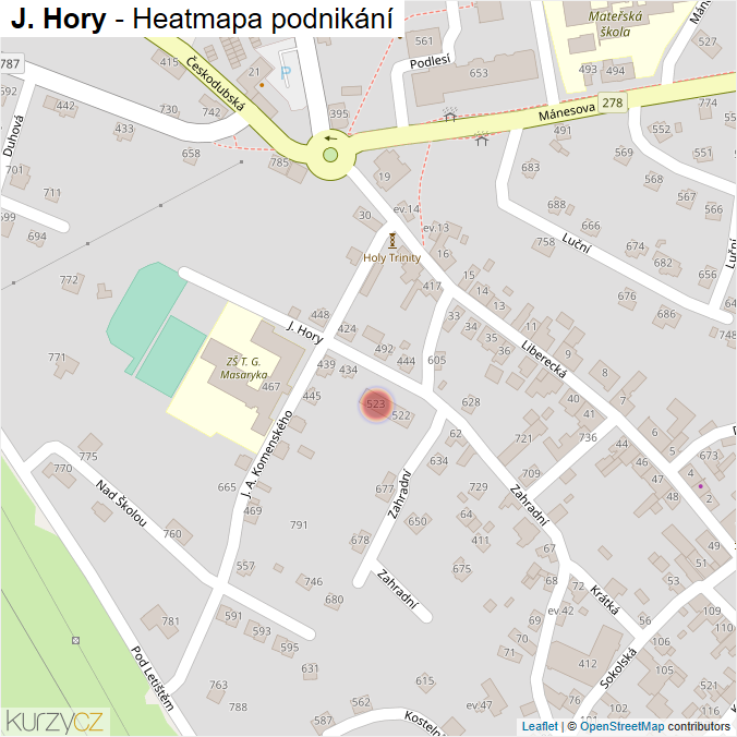 Mapa J. Hory - Firmy v ulici.
