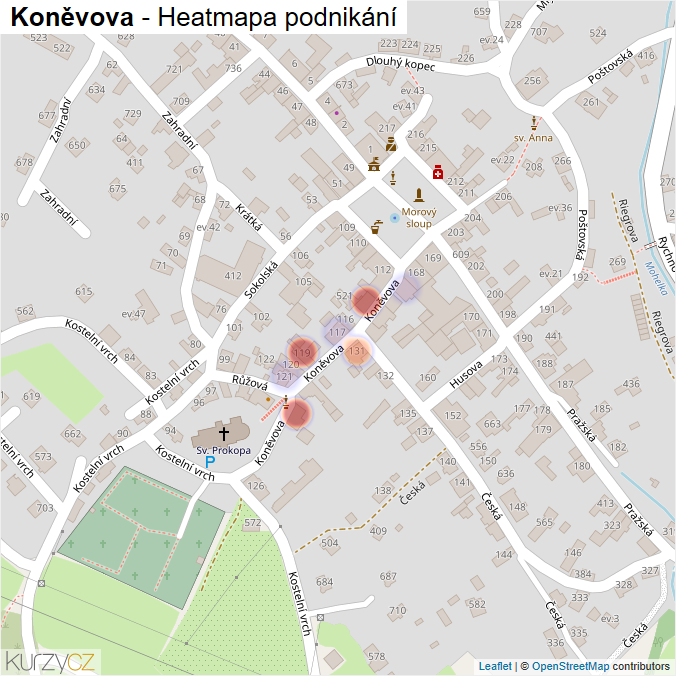 Mapa Koněvova - Firmy v ulici.