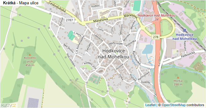 Krátká - mapa ulice