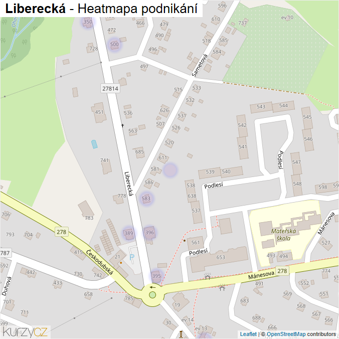 Mapa Liberecká - Firmy v ulici.