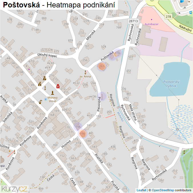 Mapa Poštovská - Firmy v ulici.
