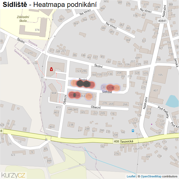 Mapa Sídliště - Firmy v ulici.