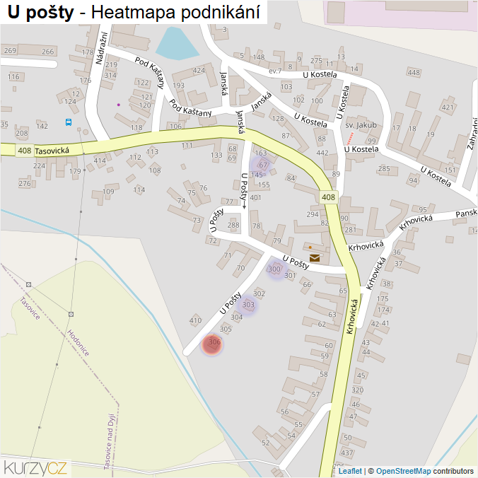 Mapa U pošty - Firmy v ulici.