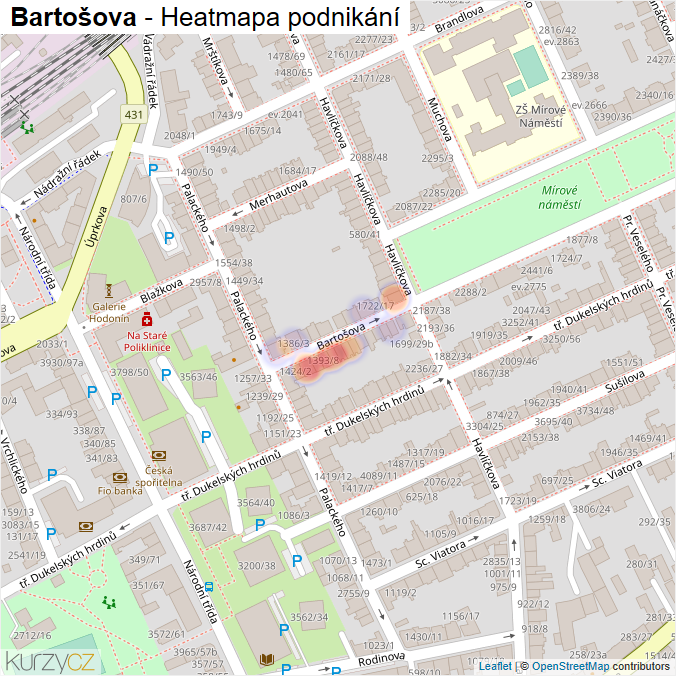 Mapa Bartošova - Firmy v ulici.