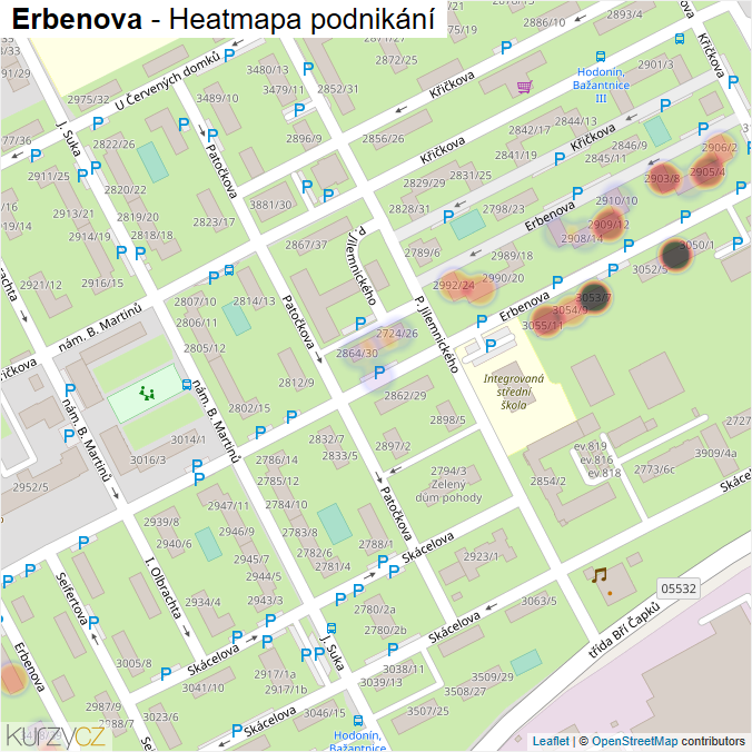 Mapa Erbenova - Firmy v ulici.
