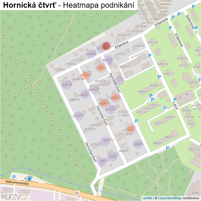 Mapa Hornická čtvrť - Firmy v ulici.