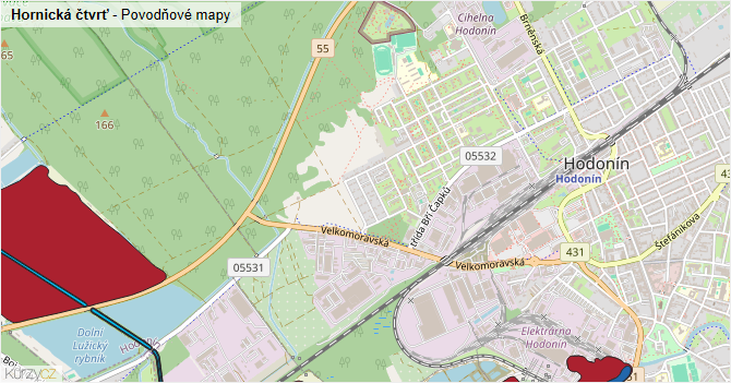 Hornická čtvrť - záplavové mapy stoleté vody